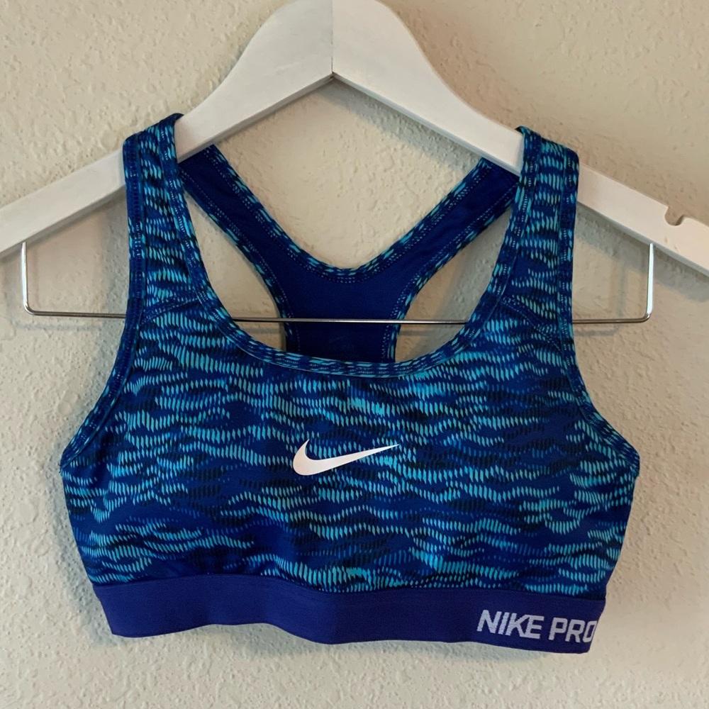 Nike pro dri-fit patterned blue sports bra sz S